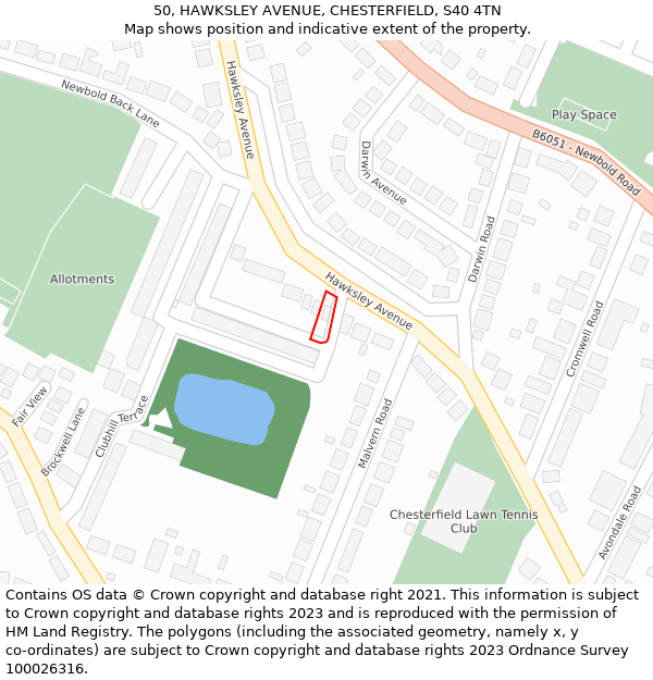 50, HAWKSLEY AVENUE, CHESTERFIELD, S40 4TN: Location map and indicative extent of plot