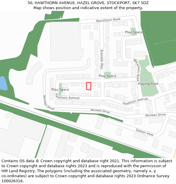 50, HAWTHORN AVENUE, HAZEL GROVE, STOCKPORT, SK7 5DZ: Location map and indicative extent of plot