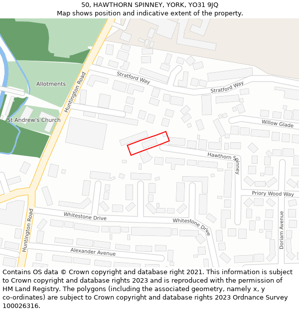 50, HAWTHORN SPINNEY, YORK, YO31 9JQ: Location map and indicative extent of plot