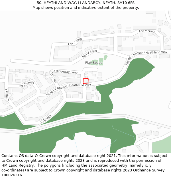 50, HEATHLAND WAY, LLANDARCY, NEATH, SA10 6FS: Location map and indicative extent of plot