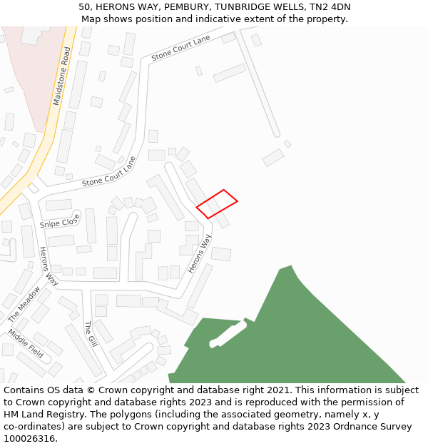 50, HERONS WAY, PEMBURY, TUNBRIDGE WELLS, TN2 4DN: Location map and indicative extent of plot