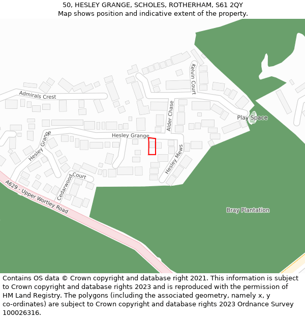 50, HESLEY GRANGE, SCHOLES, ROTHERHAM, S61 2QY: Location map and indicative extent of plot