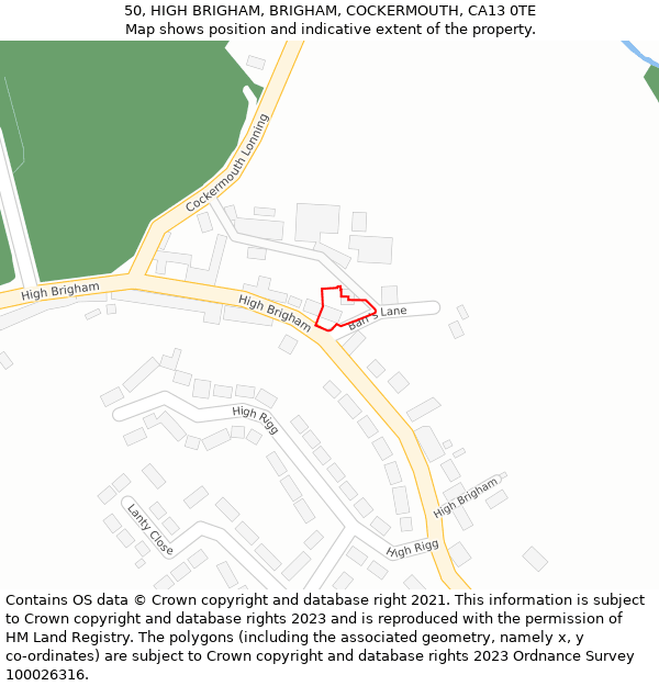 50, HIGH BRIGHAM, BRIGHAM, COCKERMOUTH, CA13 0TE: Location map and indicative extent of plot