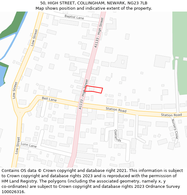50, HIGH STREET, COLLINGHAM, NEWARK, NG23 7LB: Location map and indicative extent of plot