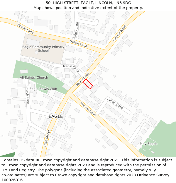 50, HIGH STREET, EAGLE, LINCOLN, LN6 9DG: Location map and indicative extent of plot