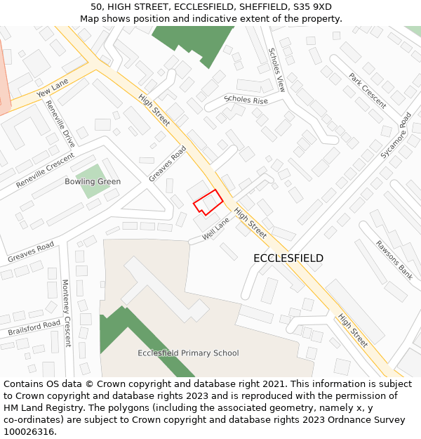 50, HIGH STREET, ECCLESFIELD, SHEFFIELD, S35 9XD: Location map and indicative extent of plot