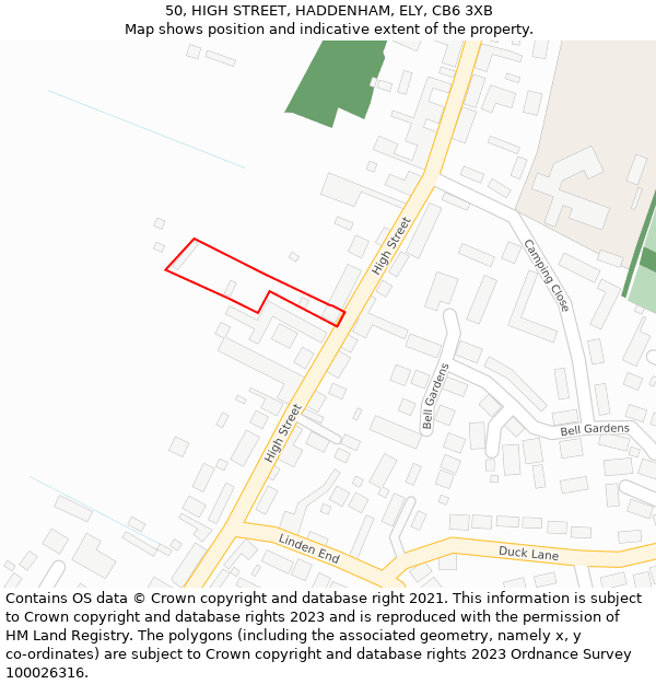 50, HIGH STREET, HADDENHAM, ELY, CB6 3XB: Location map and indicative extent of plot