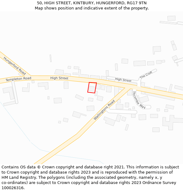50, HIGH STREET, KINTBURY, HUNGERFORD, RG17 9TN: Location map and indicative extent of plot