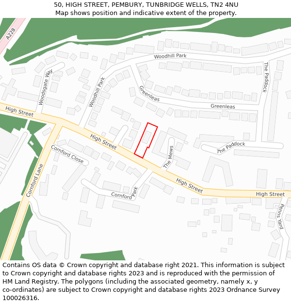 50, HIGH STREET, PEMBURY, TUNBRIDGE WELLS, TN2 4NU: Location map and indicative extent of plot