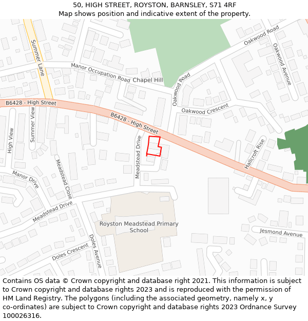 50, HIGH STREET, ROYSTON, BARNSLEY, S71 4RF: Location map and indicative extent of plot
