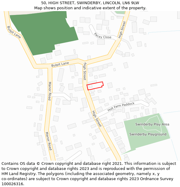 50, HIGH STREET, SWINDERBY, LINCOLN, LN6 9LW: Location map and indicative extent of plot