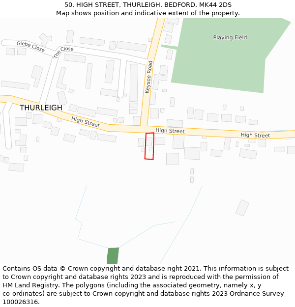 50, HIGH STREET, THURLEIGH, BEDFORD, MK44 2DS: Location map and indicative extent of plot