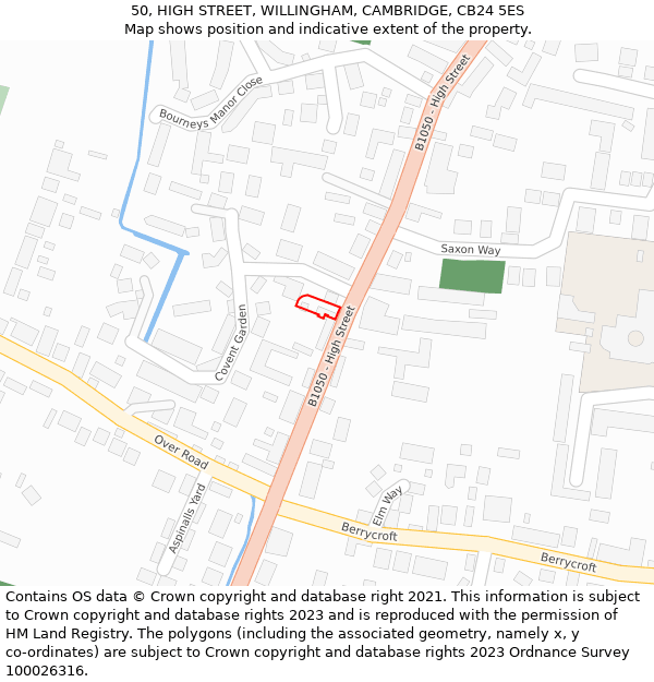 50, HIGH STREET, WILLINGHAM, CAMBRIDGE, CB24 5ES: Location map and indicative extent of plot