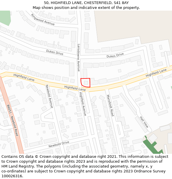 50, HIGHFIELD LANE, CHESTERFIELD, S41 8AY: Location map and indicative extent of plot