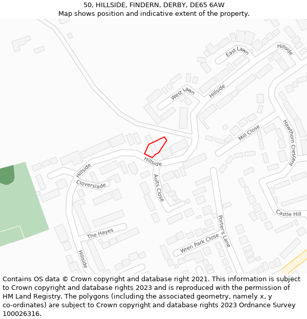 50, HILLSIDE, FINDERN, DERBY, DE65 6AW: Location map and indicative extent of plot