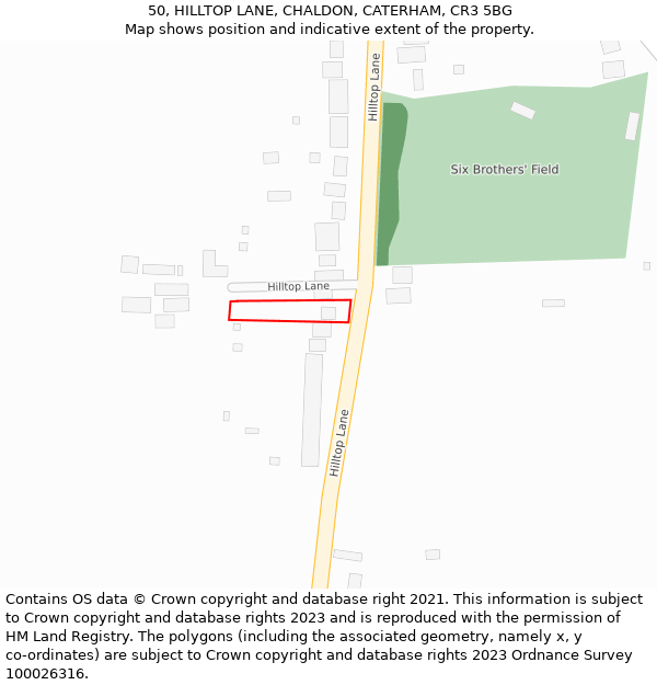 50, HILLTOP LANE, CHALDON, CATERHAM, CR3 5BG: Location map and indicative extent of plot