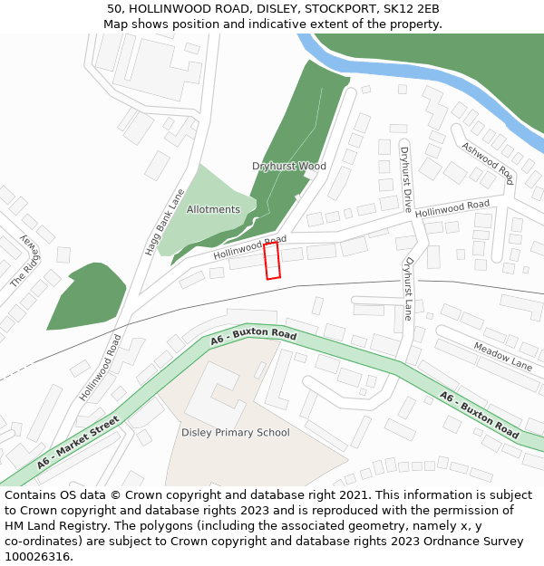 50, HOLLINWOOD ROAD, DISLEY, STOCKPORT, SK12 2EB: Location map and indicative extent of plot