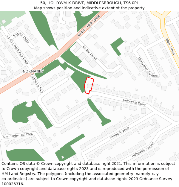 50, HOLLYWALK DRIVE, MIDDLESBROUGH, TS6 0PL: Location map and indicative extent of plot