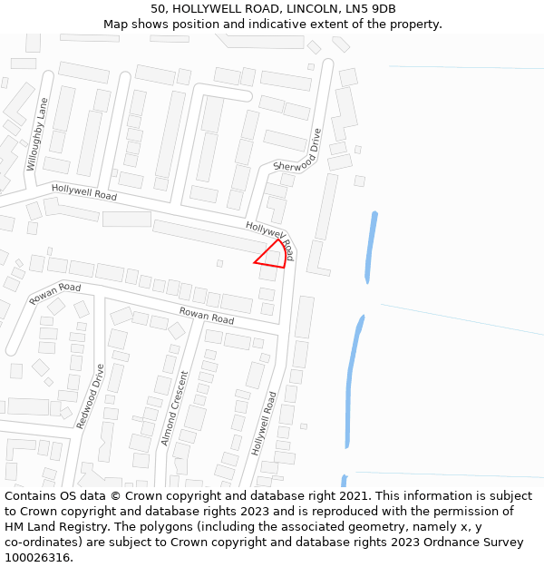 50, HOLLYWELL ROAD, LINCOLN, LN5 9DB: Location map and indicative extent of plot