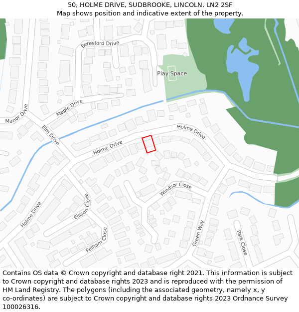 50, HOLME DRIVE, SUDBROOKE, LINCOLN, LN2 2SF: Location map and indicative extent of plot