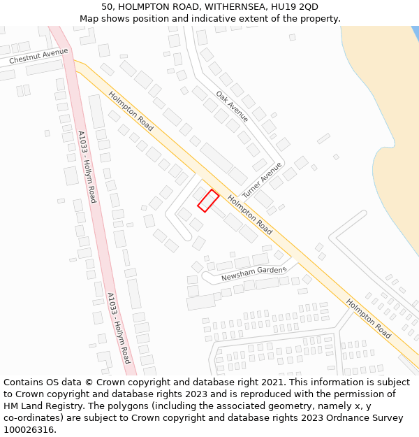 50, HOLMPTON ROAD, WITHERNSEA, HU19 2QD: Location map and indicative extent of plot