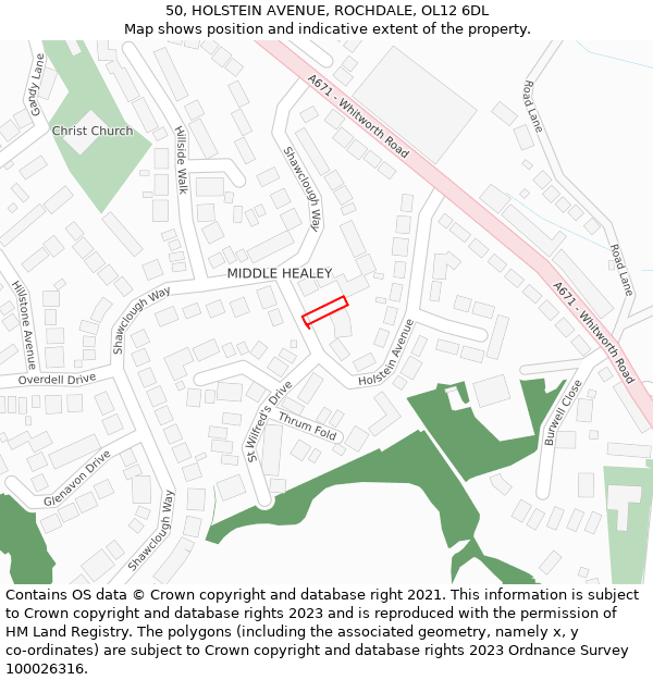 50, HOLSTEIN AVENUE, ROCHDALE, OL12 6DL: Location map and indicative extent of plot