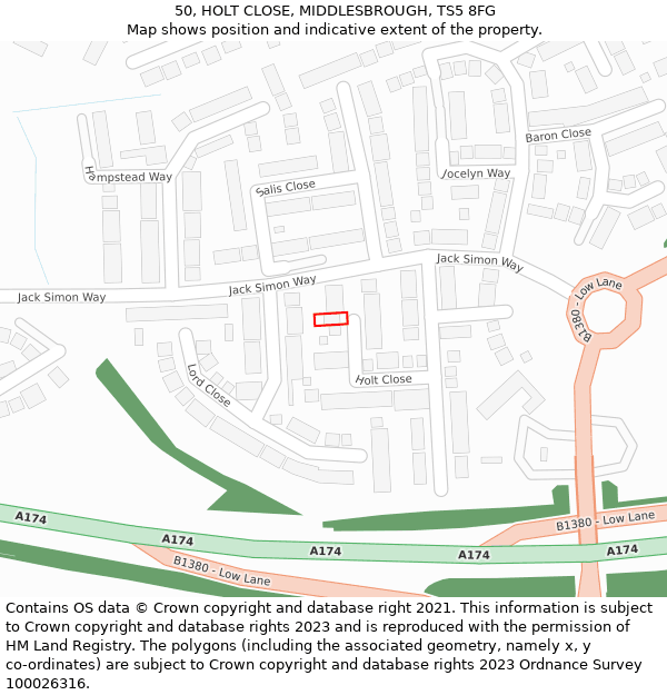 50, HOLT CLOSE, MIDDLESBROUGH, TS5 8FG: Location map and indicative extent of plot