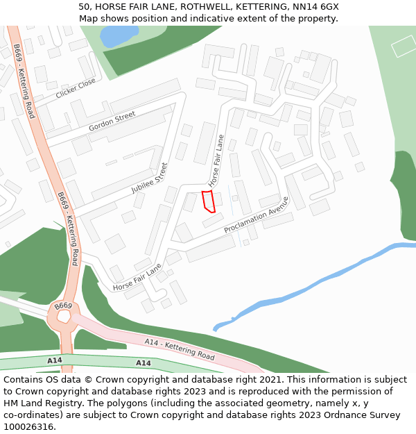 50, HORSE FAIR LANE, ROTHWELL, KETTERING, NN14 6GX: Location map and indicative extent of plot
