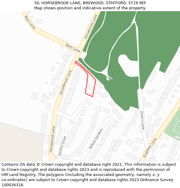 50, HORSEBROOK LANE, BREWOOD, STAFFORD, ST19 9EF: Location map and indicative extent of plot