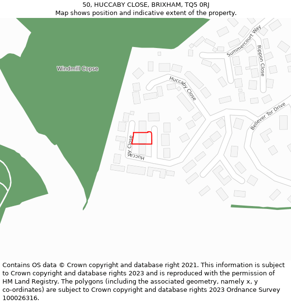 50, HUCCABY CLOSE, BRIXHAM, TQ5 0RJ: Location map and indicative extent of plot