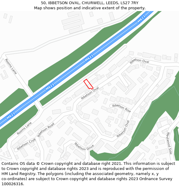 50, IBBETSON OVAL, CHURWELL, LEEDS, LS27 7RY: Location map and indicative extent of plot