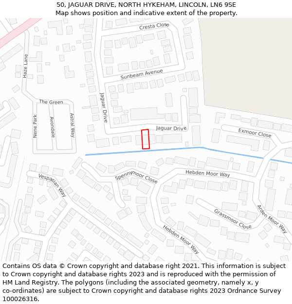 50, JAGUAR DRIVE, NORTH HYKEHAM, LINCOLN, LN6 9SE: Location map and indicative extent of plot