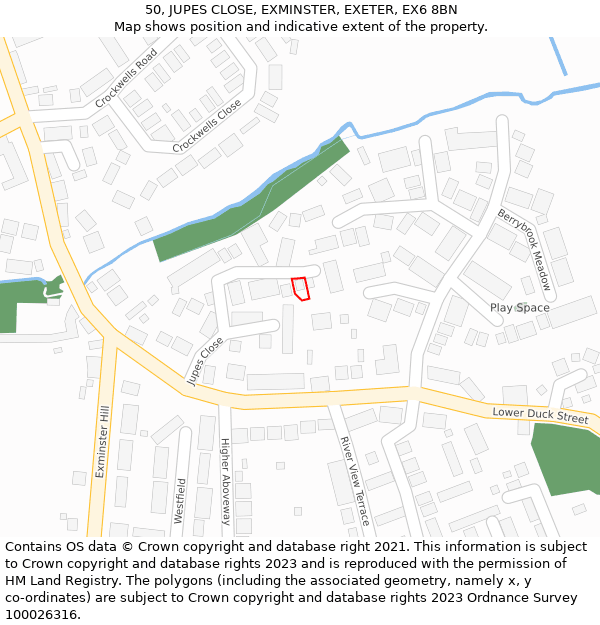 50, JUPES CLOSE, EXMINSTER, EXETER, EX6 8BN: Location map and indicative extent of plot