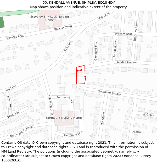 50, KENDALL AVENUE, SHIPLEY, BD18 4DY: Location map and indicative extent of plot