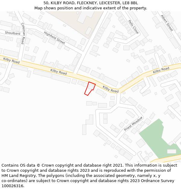 50, KILBY ROAD, FLECKNEY, LEICESTER, LE8 8BL: Location map and indicative extent of plot