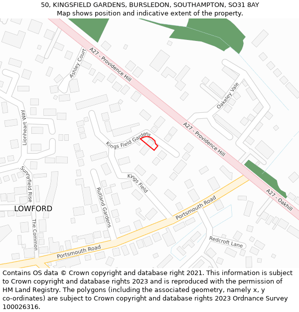 50, KINGSFIELD GARDENS, BURSLEDON, SOUTHAMPTON, SO31 8AY: Location map and indicative extent of plot