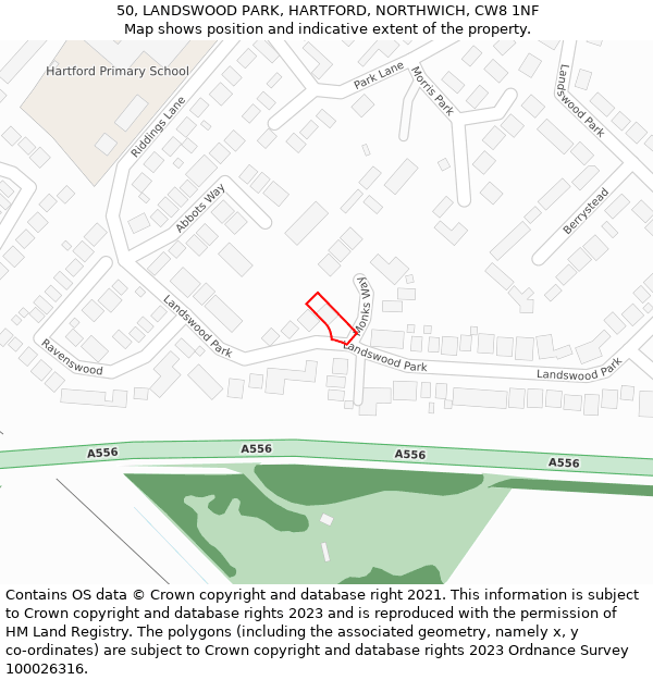 50, LANDSWOOD PARK, HARTFORD, NORTHWICH, CW8 1NF: Location map and indicative extent of plot