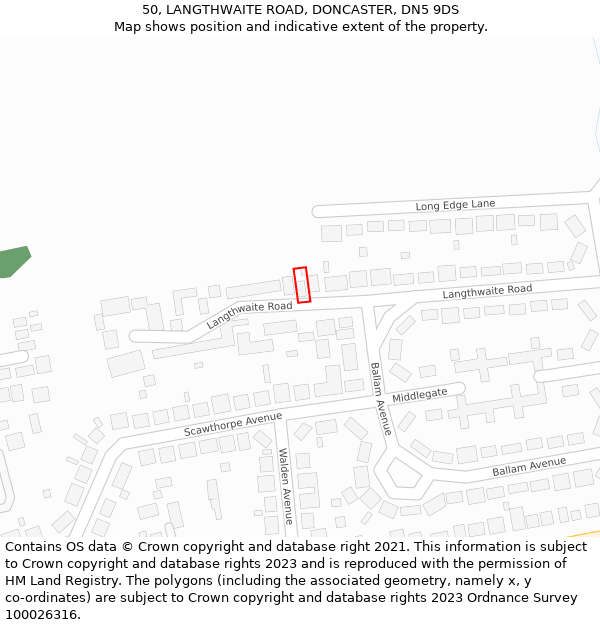 50, LANGTHWAITE ROAD, DONCASTER, DN5 9DS: Location map and indicative extent of plot