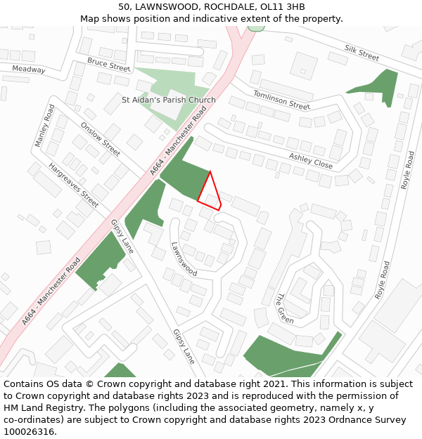 50, LAWNSWOOD, ROCHDALE, OL11 3HB: Location map and indicative extent of plot