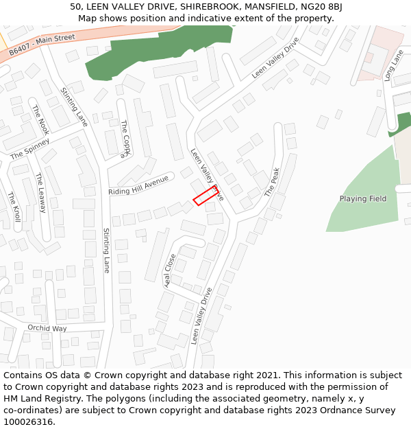50, LEEN VALLEY DRIVE, SHIREBROOK, MANSFIELD, NG20 8BJ: Location map and indicative extent of plot