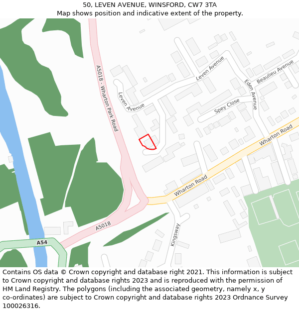 50, LEVEN AVENUE, WINSFORD, CW7 3TA: Location map and indicative extent of plot