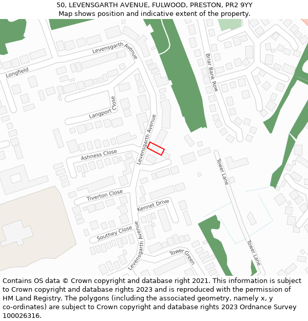 50, LEVENSGARTH AVENUE, FULWOOD, PRESTON, PR2 9YY: Location map and indicative extent of plot