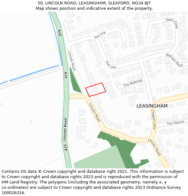 50, LINCOLN ROAD, LEASINGHAM, SLEAFORD, NG34 8JT: Location map and indicative extent of plot