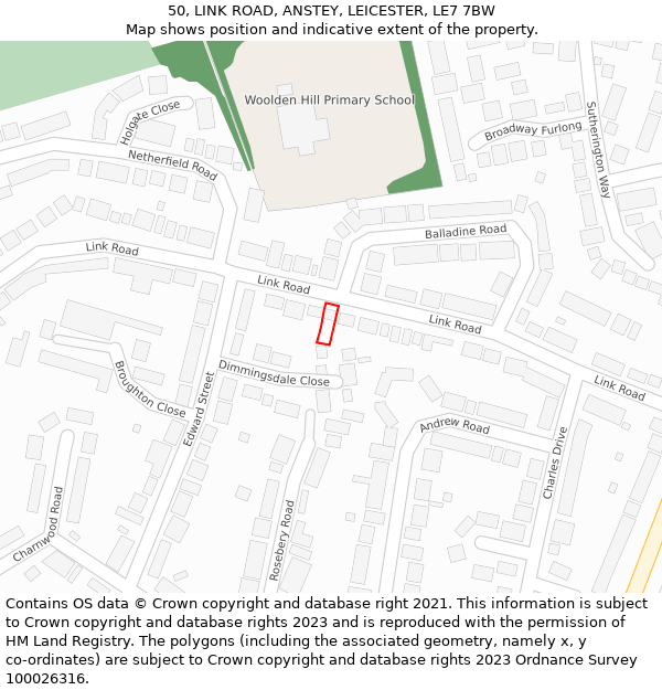 50, LINK ROAD, ANSTEY, LEICESTER, LE7 7BW: Location map and indicative extent of plot