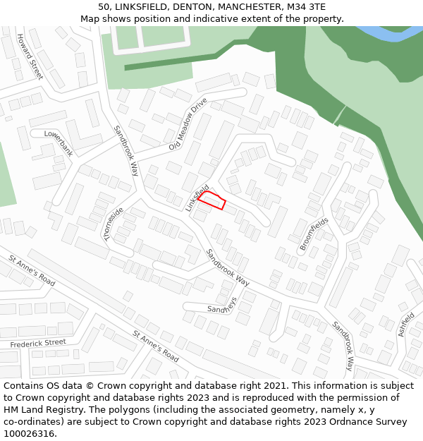 50, LINKSFIELD, DENTON, MANCHESTER, M34 3TE: Location map and indicative extent of plot