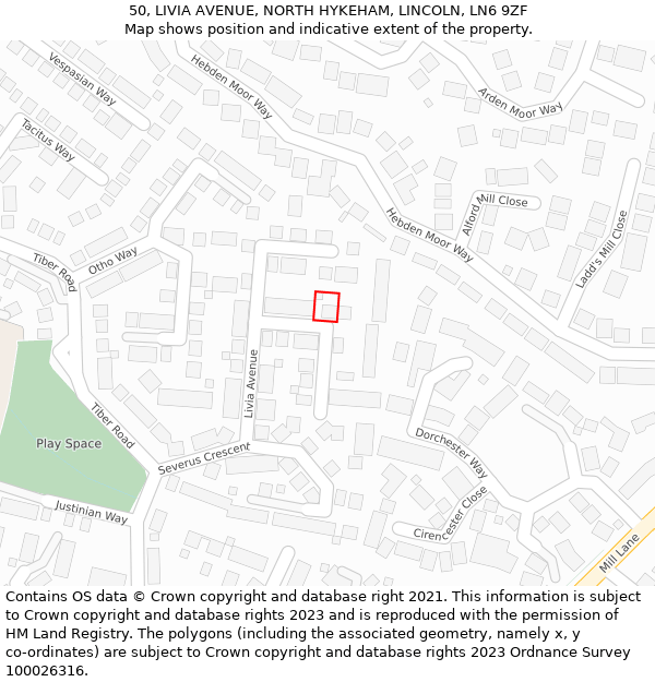 50, LIVIA AVENUE, NORTH HYKEHAM, LINCOLN, LN6 9ZF: Location map and indicative extent of plot