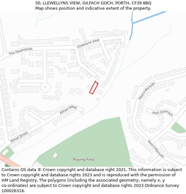50, LLEWELLYNS VIEW, GILFACH GOCH, PORTH, CF39 8BQ: Location map and indicative extent of plot
