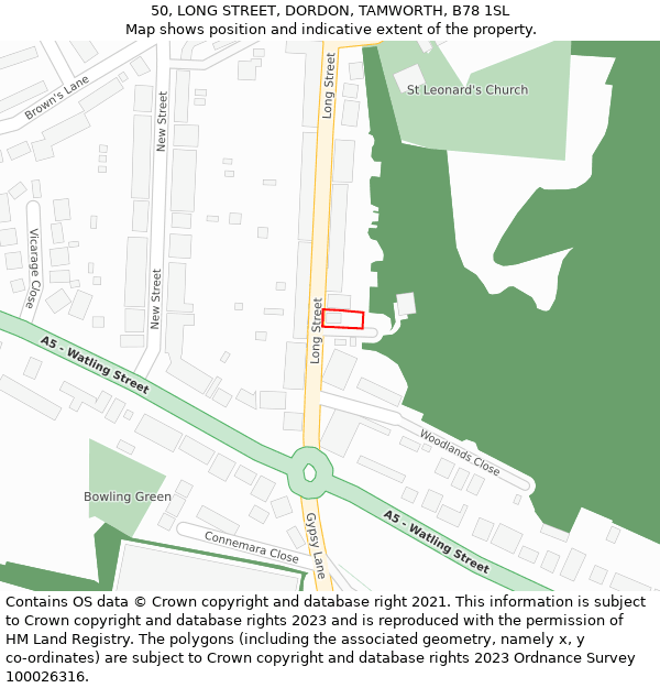 50, LONG STREET, DORDON, TAMWORTH, B78 1SL: Location map and indicative extent of plot