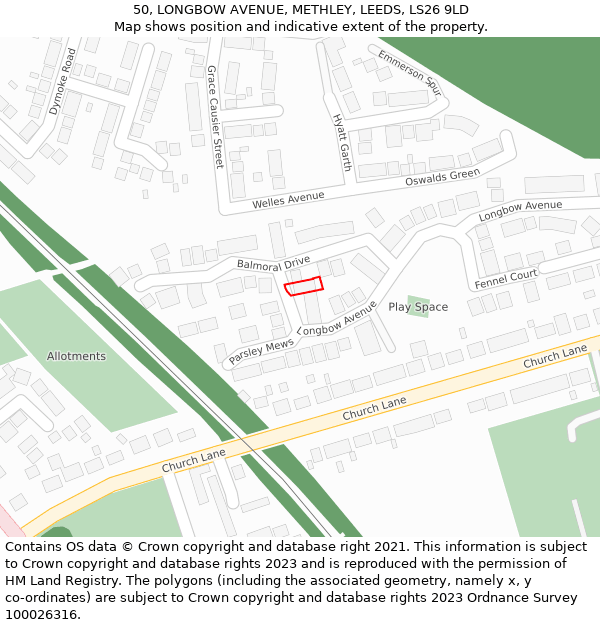 50, LONGBOW AVENUE, METHLEY, LEEDS, LS26 9LD: Location map and indicative extent of plot