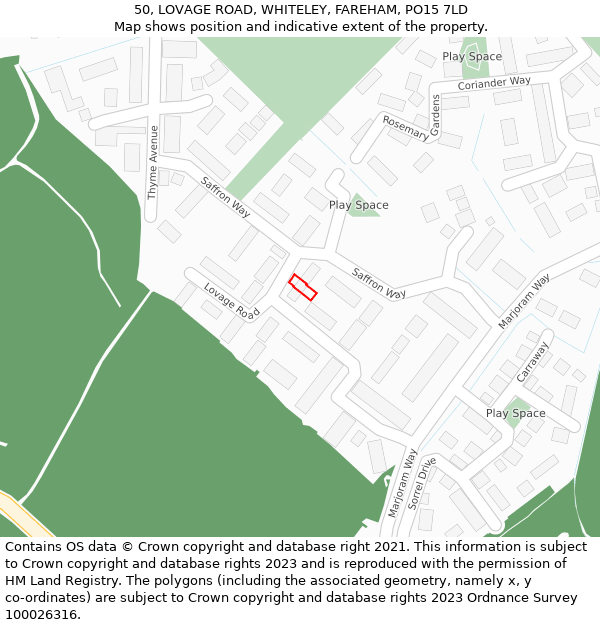 50, LOVAGE ROAD, WHITELEY, FAREHAM, PO15 7LD: Location map and indicative extent of plot